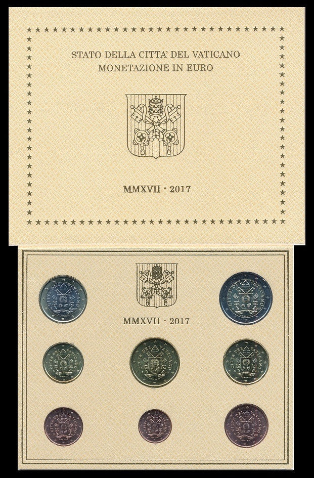 Vaticano - 2017 - Monedas Euros en cartera oficial - FDC / MS - Cartera Año 2017 (8 monedas)