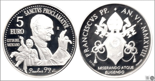 Vaticano - 2018 - Monedas euros en plata - PROOF - 5 € año 2018 / Pablo VI / En estuche