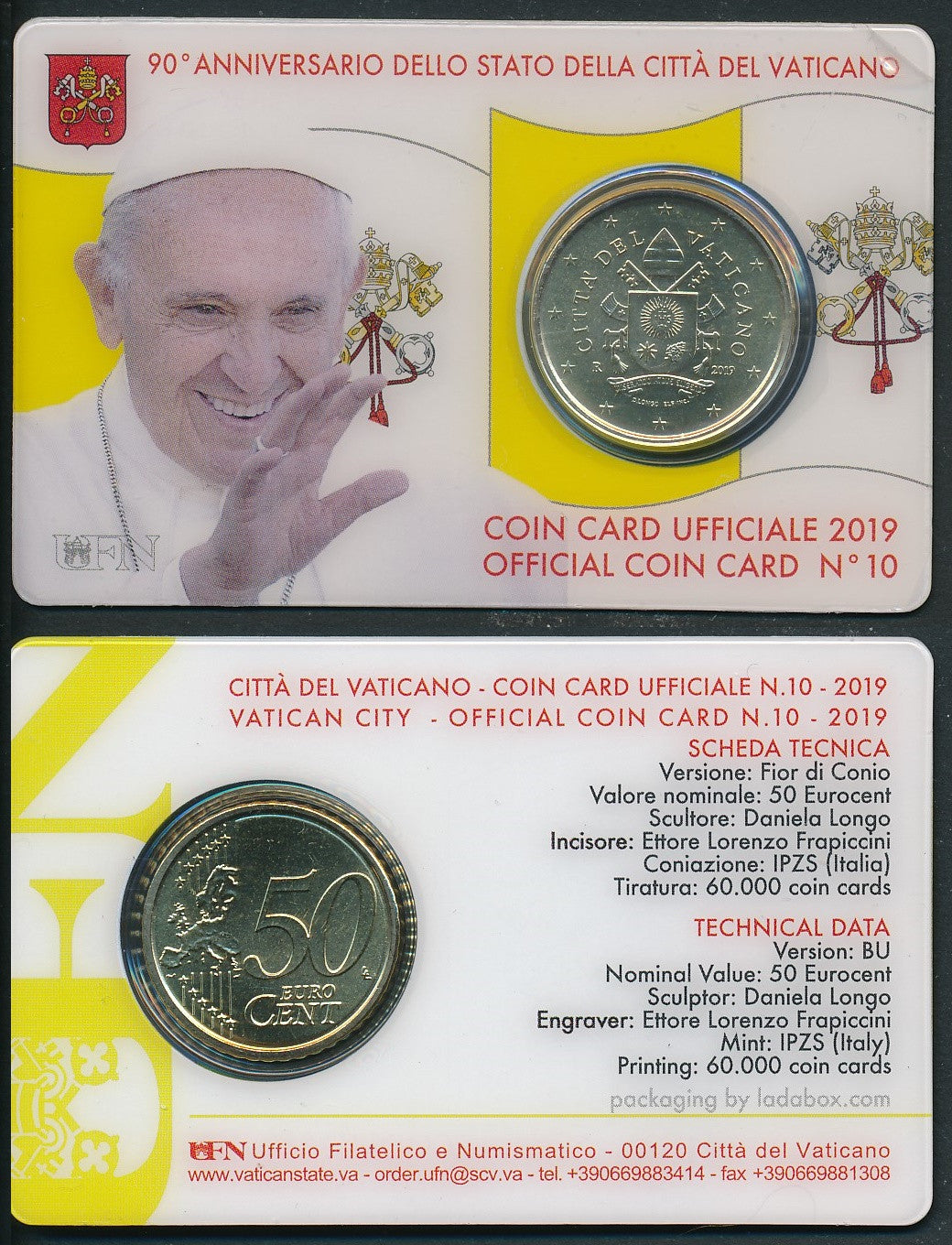 Vaticano - 2019 - Monedas Euros en cartera oficial - FDC / MS - 50 Centimos año 2019 / Coin Card nº 10 / Papa Francisco