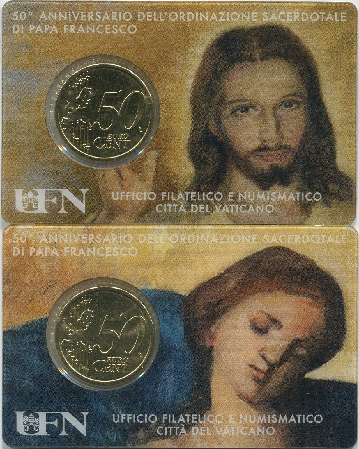 Vaticano - 2019 - Monedas Euros en cartera oficial - FDC / MS - 50 Centimos año 2019 / Stamp Coin Card nº 30 a 31 / Papa Francis