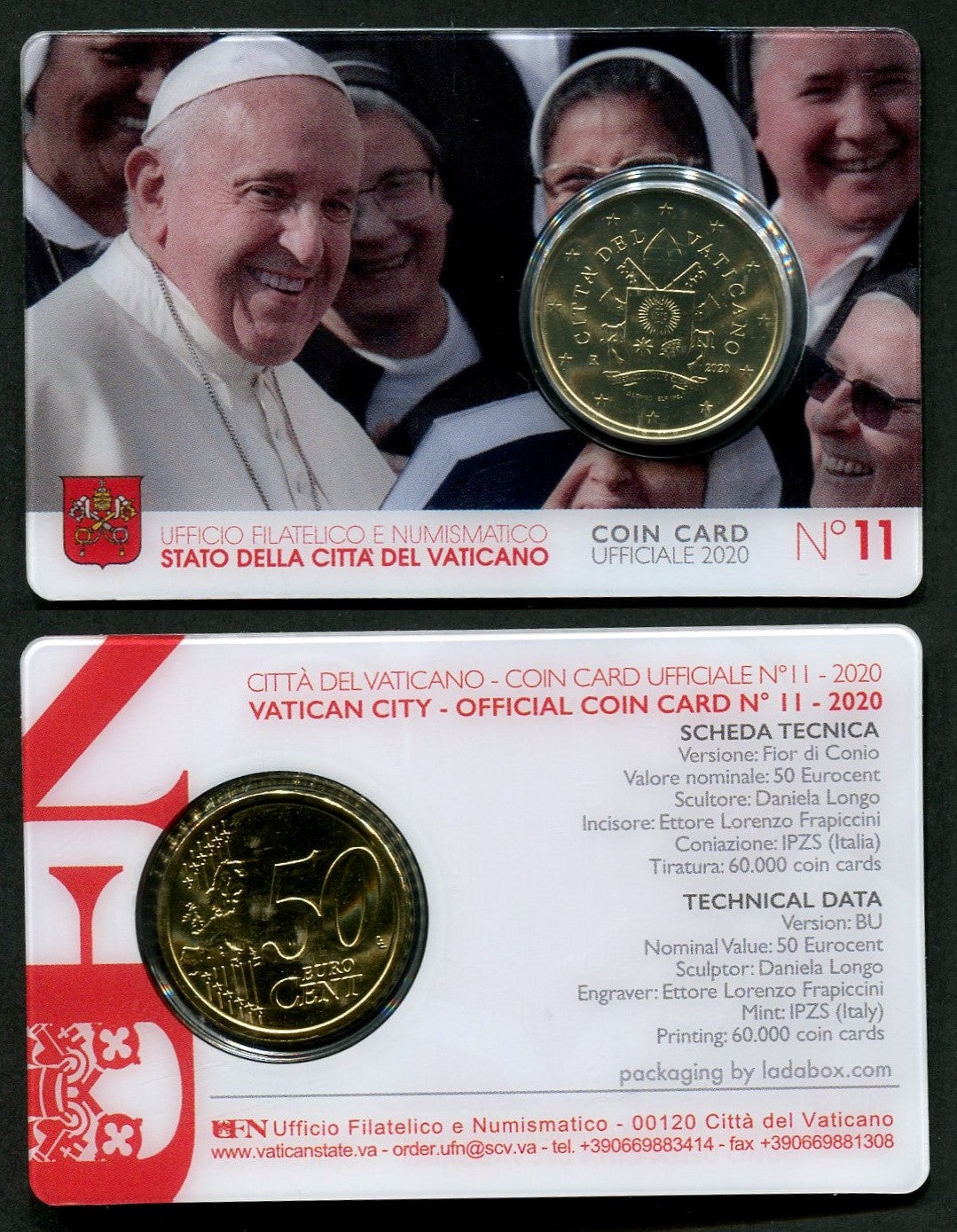 Vaticano - 2020 - Monedas Euros en cartera oficial - FDC / MS - 50 Centimos año 2020 / Coin Card nº 11 / Papa Francisco