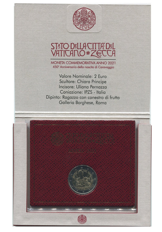 Vaticano - 2021 - Monedas Euros en cartera oficial - FDC / MS - 2 € año 2021 / 450 Aniv. Caravaggio