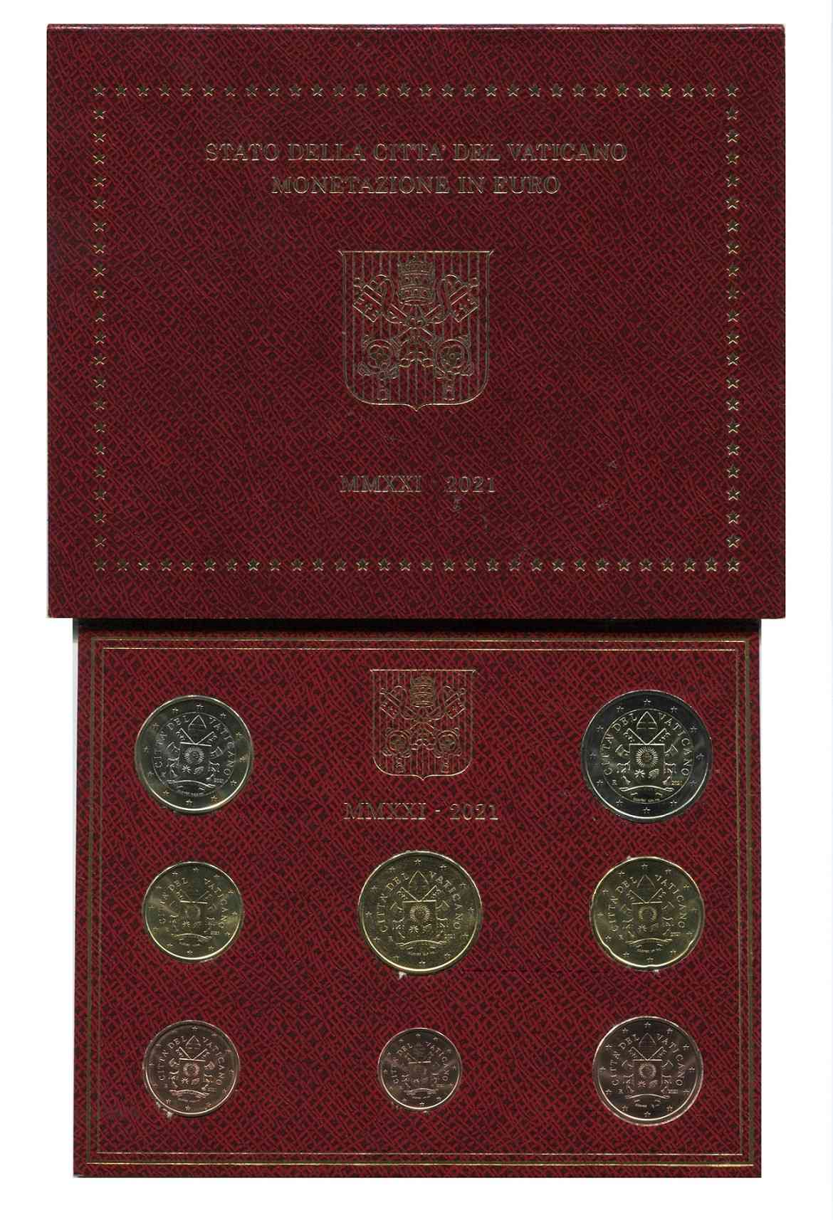 Vaticano - 2021 - Monedas Euros en cartera oficial - FDC / MS - Cartera Año 2021 (8 monedas)