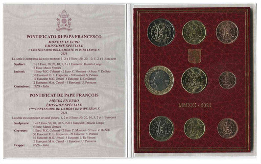 Vaticano - 2021 - Monedas Euros en cartera oficial - FDC / MS - Cartera Año 2021 Incluye 5 € (9 monedas)