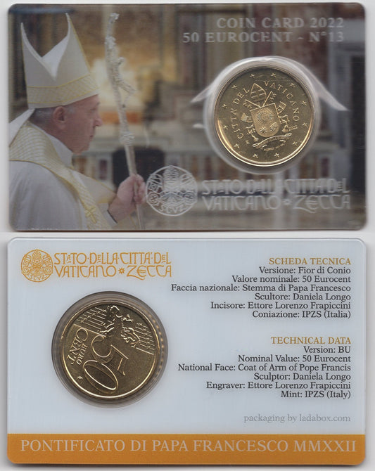 Vaticano - 2022 - Monedas Euros en cartera oficial - FDC / MS - 50 Centimos año 2022 / Coin Card nº 13