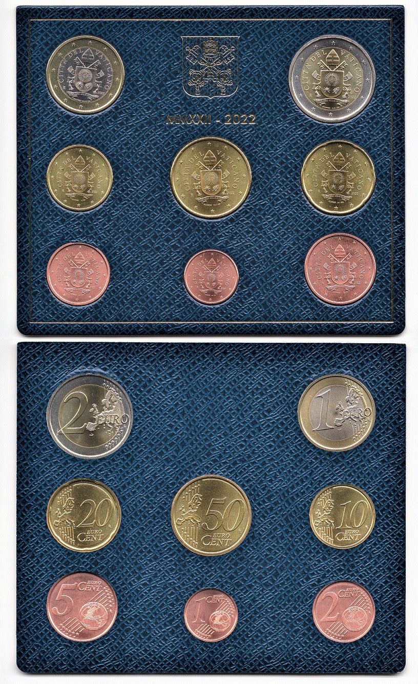 Vaticano - 2022 - Monedas Euros en cartera oficial - FDC / MS - Cartera Año 2022 (8 monedas)