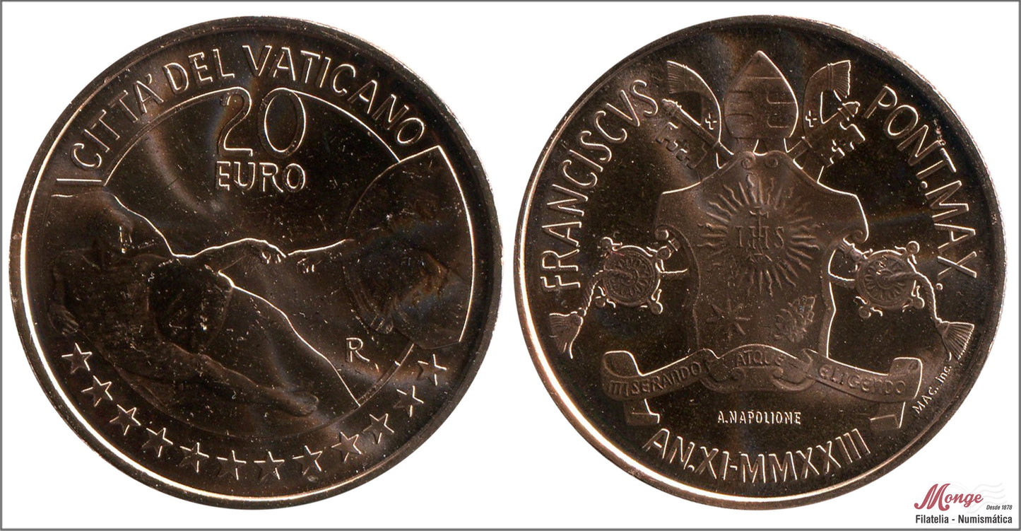 Vaticano - 2023 - Monedas Euros circulación - S/C / UNC - 20 € Año 2023 / La Creación del Hombre ( Adan)