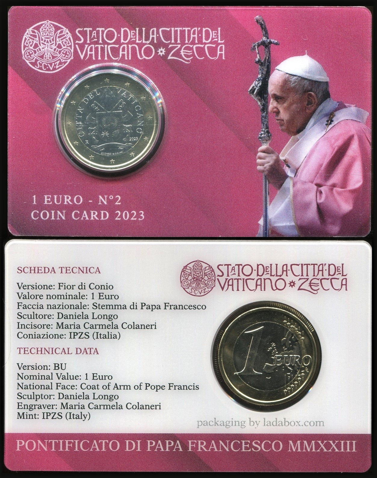 Vaticano - 2023 - Monedas Euros en cartera oficial - FDC / MS - 1 € año 2023 / Coin Card nº 2 / Papa Francisco