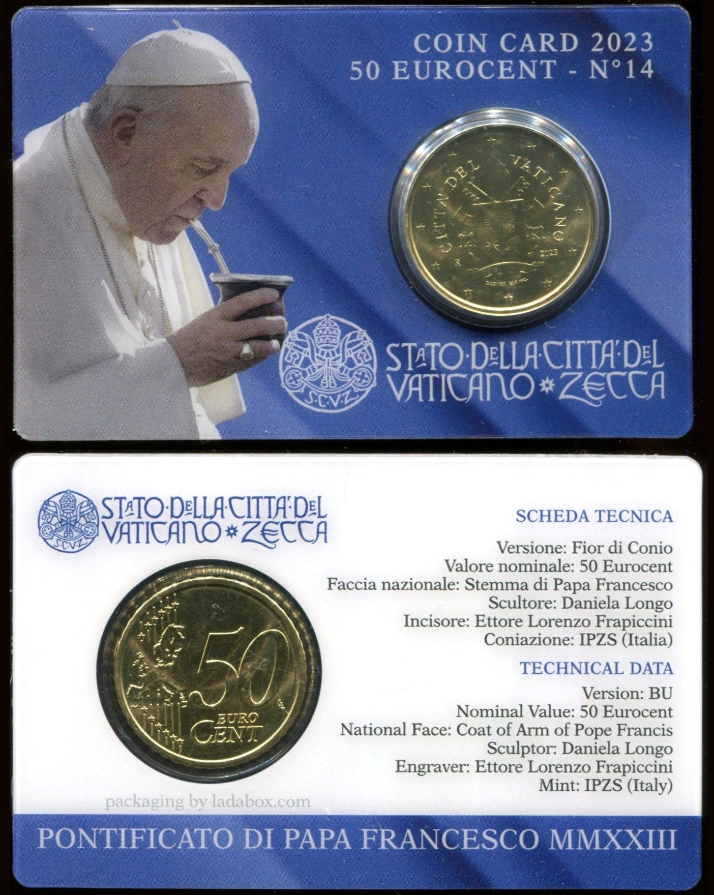 Vaticano - 2023 - Monedas Euros en cartera oficial - FDC / MS - 50 Centimos año 2023 / Coin Card nº 14