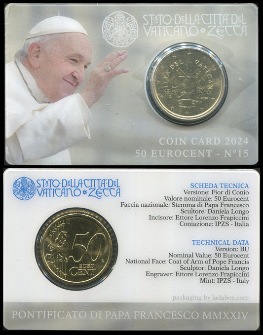 Vaticano - 2024 - Monedas Euros en cartera oficial - FDC / MS - 50 Centimos año 2024 / Coin Card nº 15 / Papa Francisco